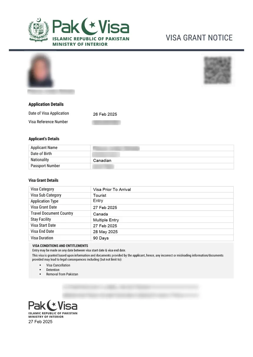 Pakistan eVisa Muster – elektronisches Visum